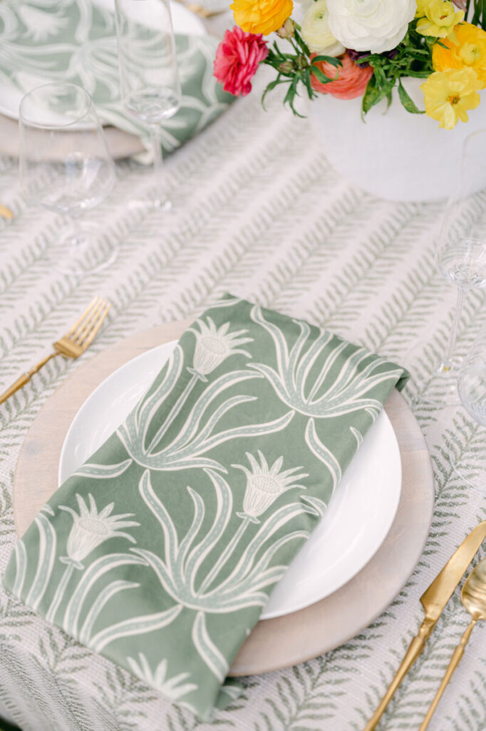 Savannah Sage Napkin on Leaf Stripe Linen