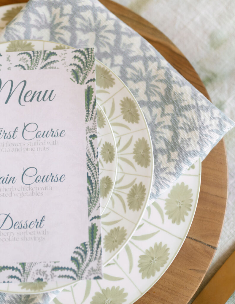 Sawyer Mist Napkin Menu Card with Greer Fern Accents