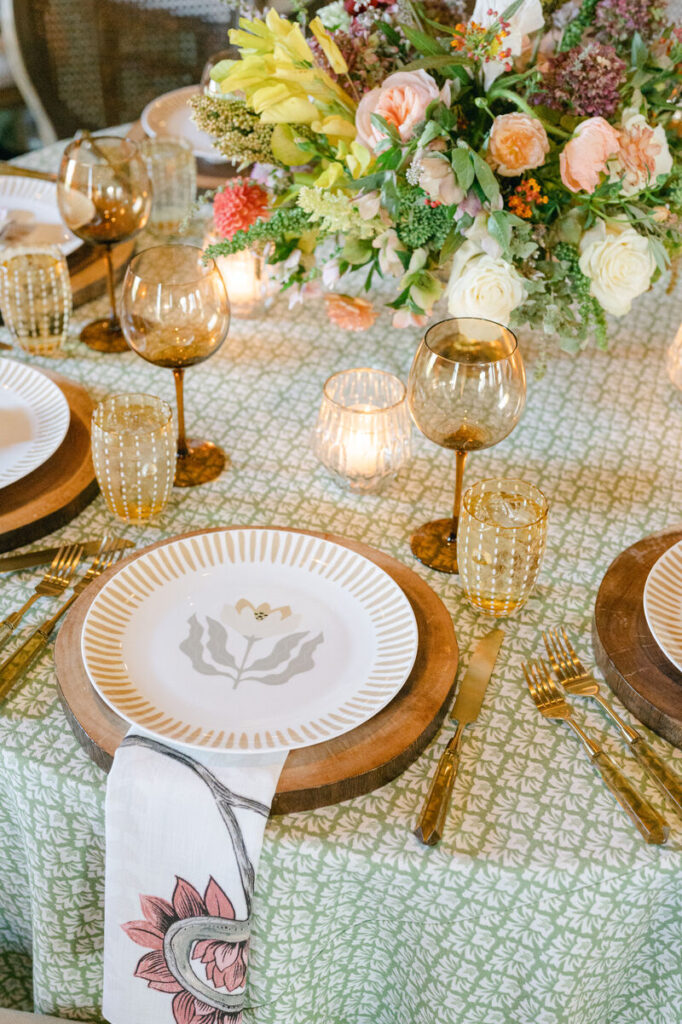 - Curated Linen Collection table arrangement with neatly draped linens for service presentation