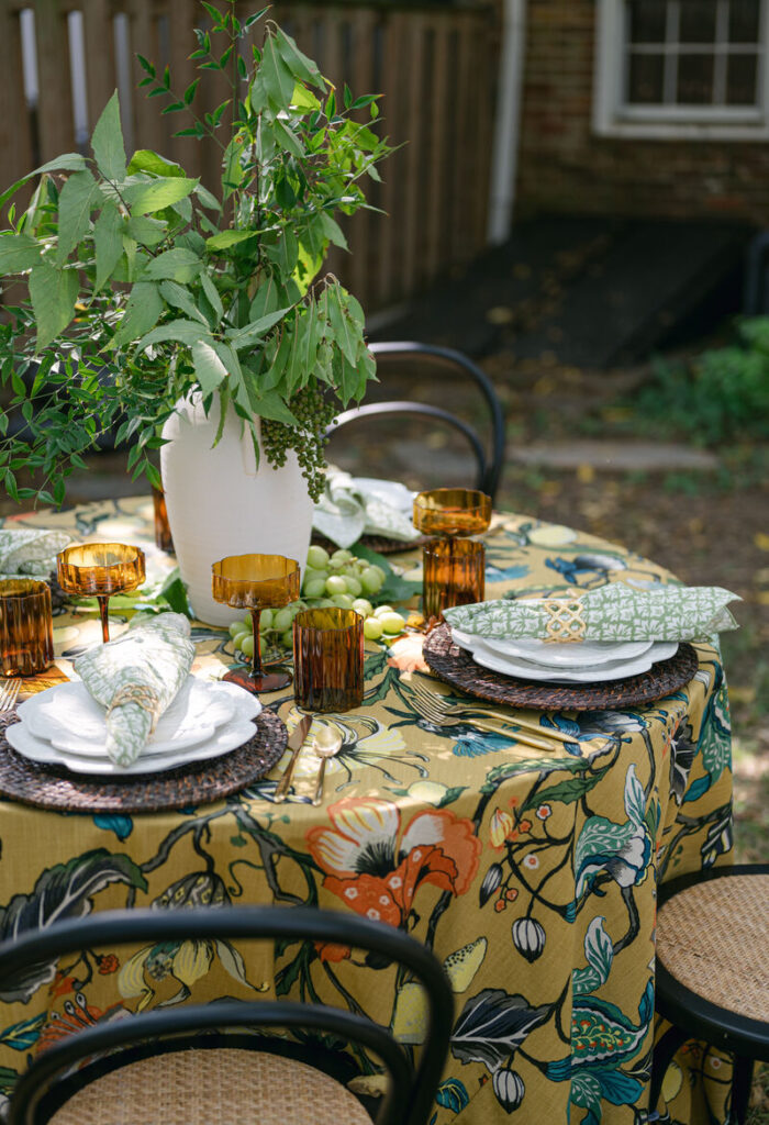 - Curated Linen Collection Detailed view of linen fabric covering table with neat and tailored edges