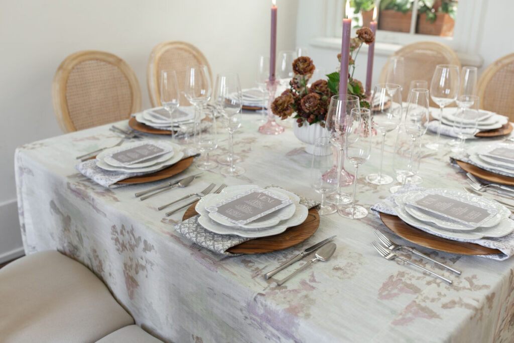 Dining table with soft linen fabric enhancing overall presentation
