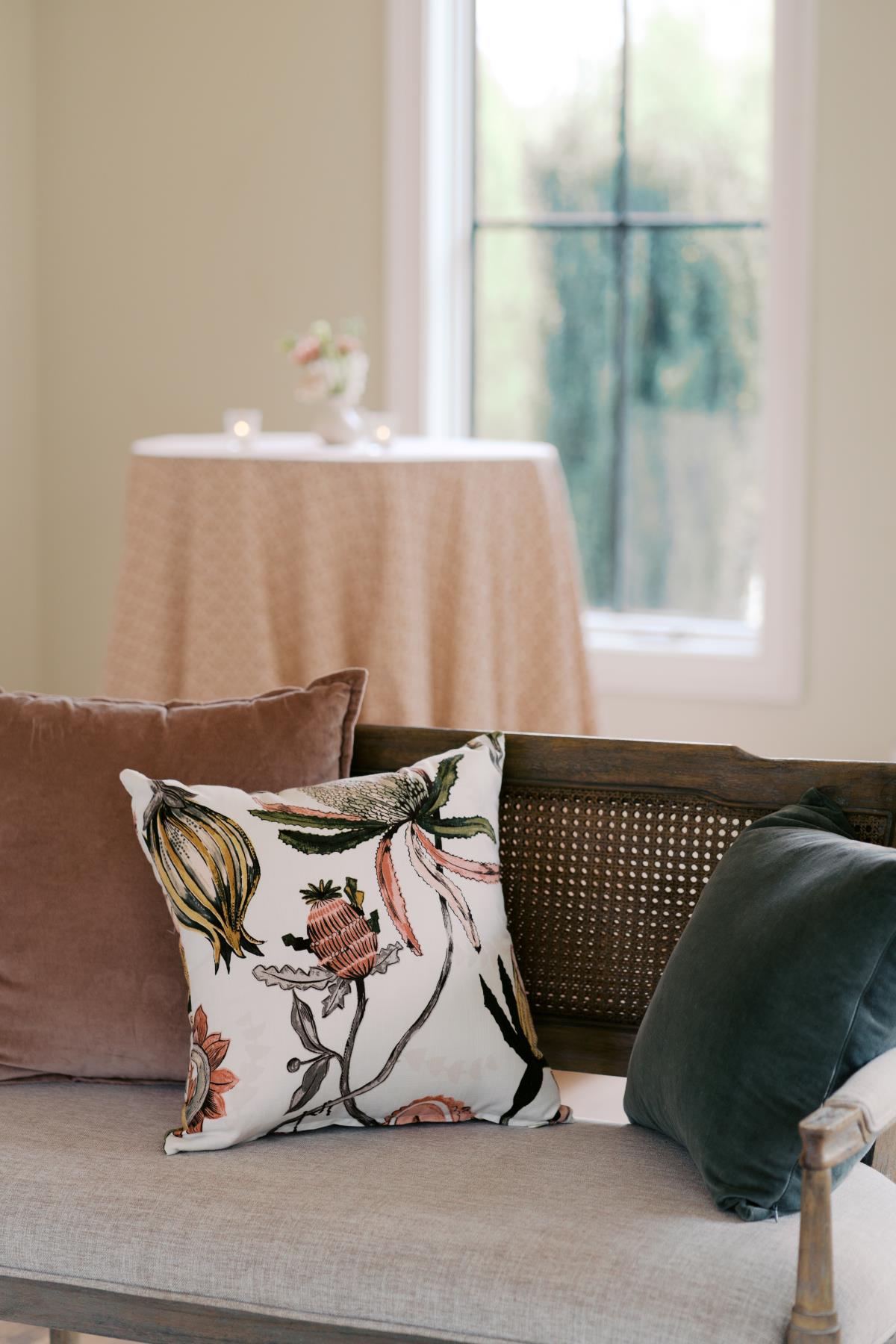 - Curated Linen Collection cushions from curated linen collection on a bench