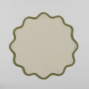 Lily Placemat Ivory with Olive Trim - Curated Linen Collection Lily Placemat Ivory with Olive Trim