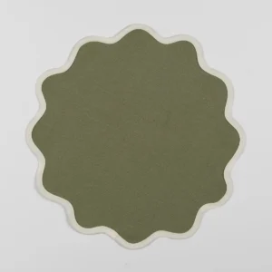 Lily Placemat Olive with Ivory Trim - Curated Linen Collection Lily Placemat Olive with Ivory Trim