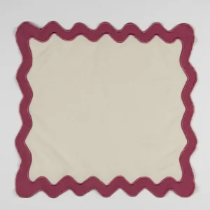 Sadie Scalloped Napkin Ivory with Magenta Trim - Curated Linen Collection Sadie Scalloped Napkin Ivory with Magenta Trim
