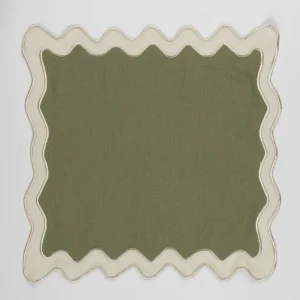 Sadie Scalloped Napkin Olive with Ivory Trim - Curated Linen Collection Sadie Scalloped Napkin Olive with Ivory Trim